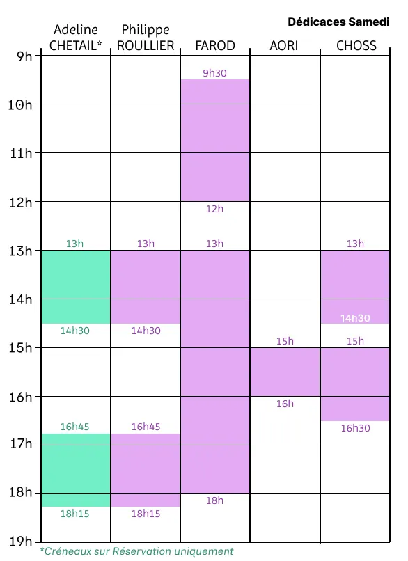 Planning des dédicaces du samedi